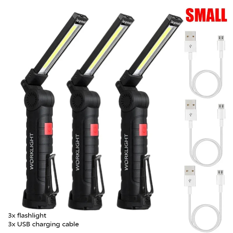 Portable COB LED Flashlight – USB Rechargeable Magnetic Work & Camping Lantern